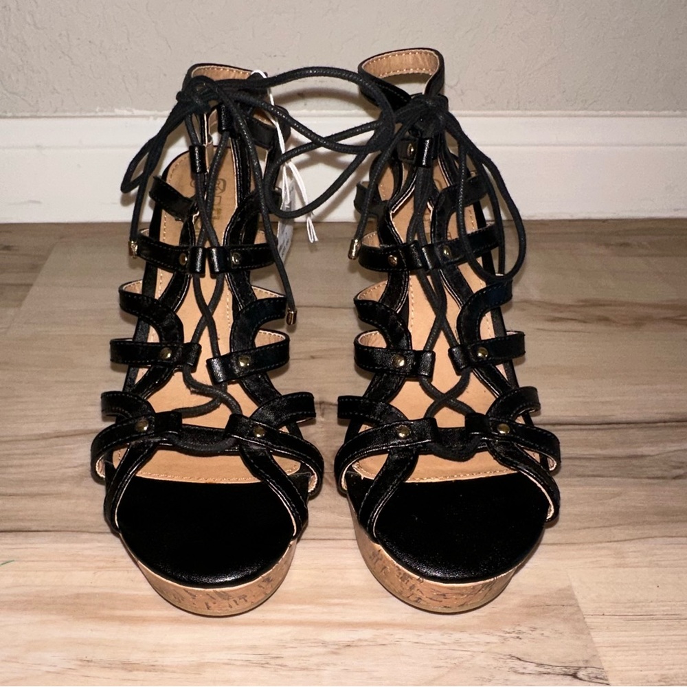 Cork Wedge Lace up Sandals